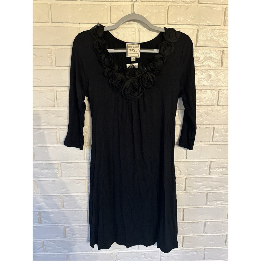 Pink Rose Women's Y2K Black Dress Size XL Sparkly Rose Details